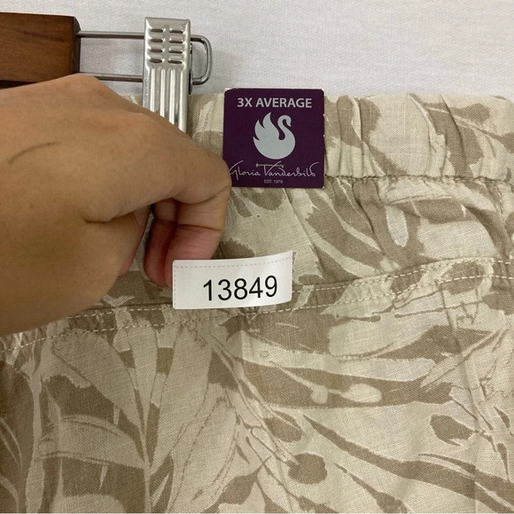 New Gloria Vanderbilt Linen Blend Tan/Cream Floral Wide Leg Pull-on Pants 3X - Picture 10 of 10